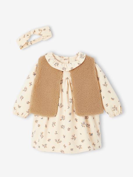 Coffret bébé robe + gilet + bandeau vanille - vertbaudet enfant 