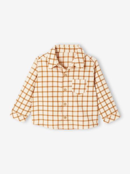 Gingham velvet baby shirt caramel - vertbaudet enfant 
