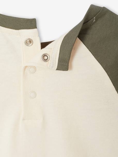 Long-sleeved baby t-shirt with placement print on the front khaki+navy blue - vertbaudet enfant 