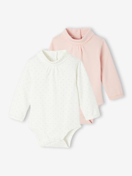 Pack of 2 Roll-Neck Long-Sleeved Bodysuits pale pink - vertbaudet enfant 