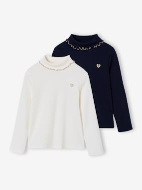 -Pack of 2 Rib Knit Polo Neck Tops for Girls
