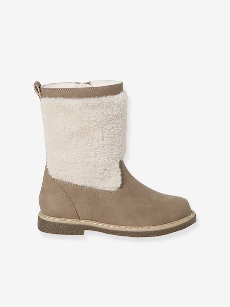 Zip-Up Faux-Fur Lined Boots for Girls taupe - vertbaudet enfant 