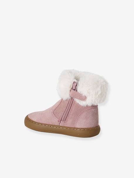 Fur-Lined, Zipped Leather Boots for Baby Girls old rose - vertbaudet enfant 