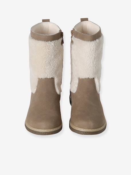 Zip-Up Faux-Fur Lined Boots for Girls taupe - vertbaudet enfant 