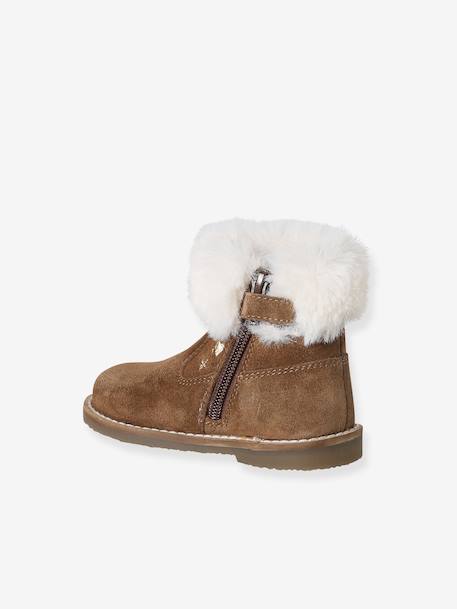 Fur-Lined Zip Leather Boots for Girls brown - vertbaudet enfant 