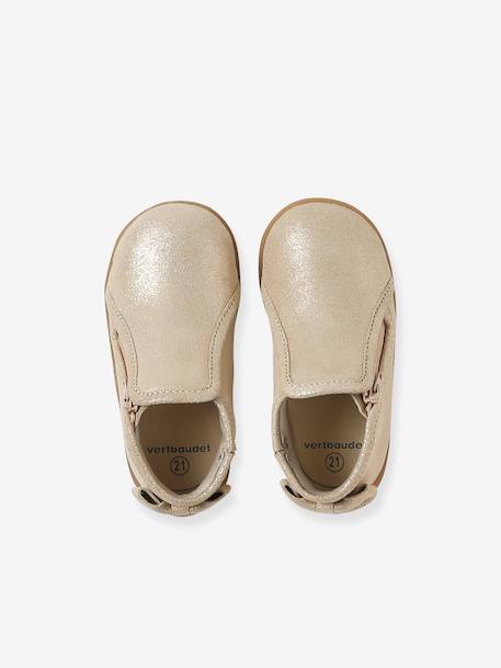 Chaussons zippés souples en cuir bébé or+vieux rose - vertbaudet enfant 