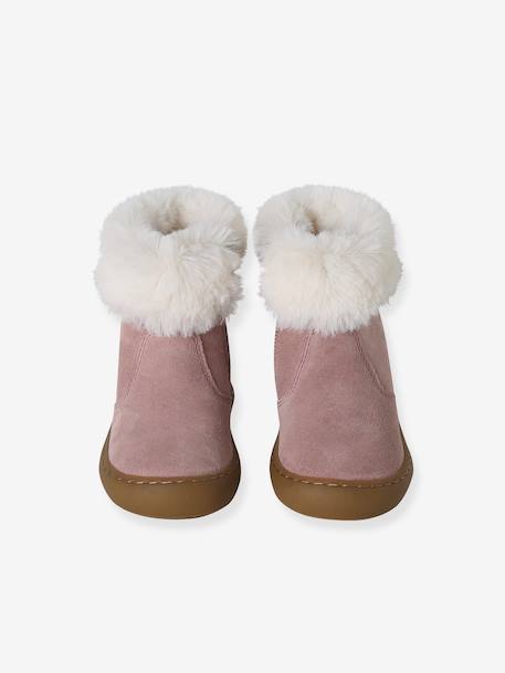 Fur-Lined, Zipped Leather Boots for Baby Girls old rose - vertbaudet enfant 