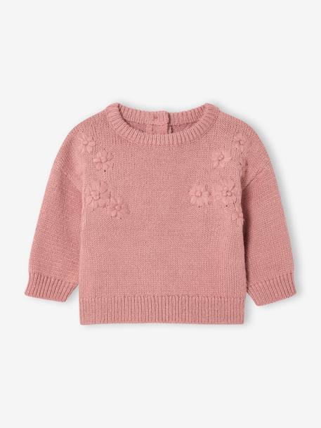 Pull bébé en tricot avec fleurs brodées rose - vertbaudet enfant 