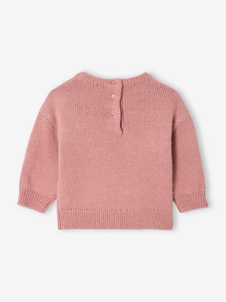 Knitted jumper for babies with embroidered flowers rose - vertbaudet enfant 