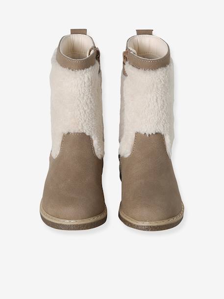 Zip-Up Faux-Fur Lined Boots for Girls taupe - vertbaudet enfant 