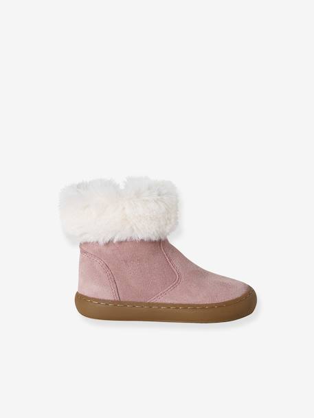 Fur-Lined, Zipped Leather Boots for Baby Girls old rose - vertbaudet enfant 