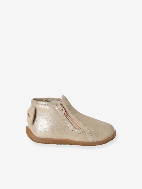 Chaussons zippés souples en cuir bébé or+vieux rose - vertbaudet enfant 