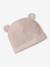 Kit naissance bonnet, moufles et chaussons et son pochon personnalisable beige chiné+écru+rose - vertbaudet enfant 