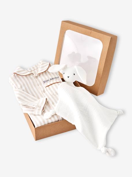 Pyjama bébé en flanelle + doudou coffret cadeau naissance beige - vertbaudet enfant 