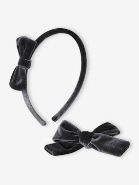 -Ensemble serre-tête et barrette fille en velours