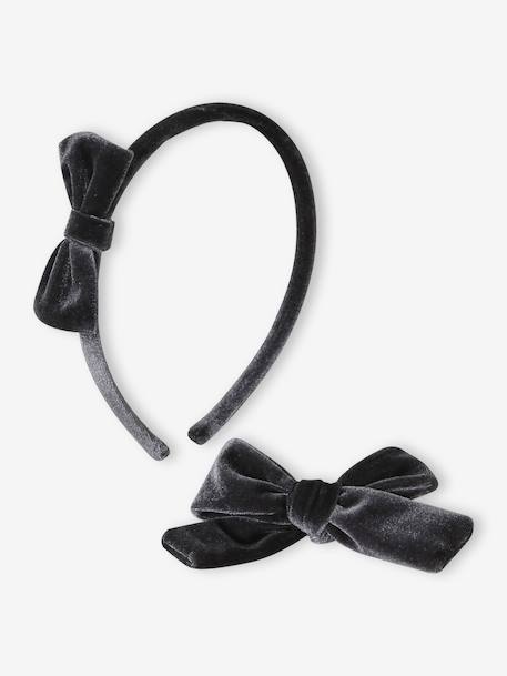Ensemble serre-tête et barrette fille en velours anthracite - vertbaudet enfant 