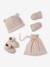Set of beanie, mittens and slippers in organic cotton and its customisable pouch ecru+marl beige+rose - vertbaudet enfant 