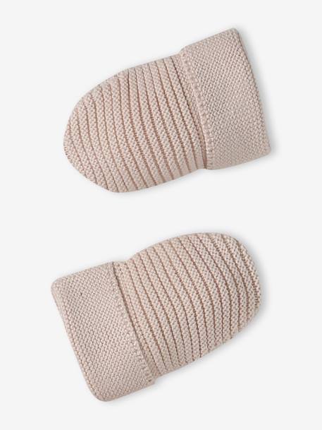 Set of beanie, mittens and slippers in organic cotton and its customisable pouch ecru+marl beige+rose - vertbaudet enfant 
