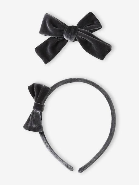Alice Band & Hair Clip Set in Velour anthracite - vertbaudet enfant 