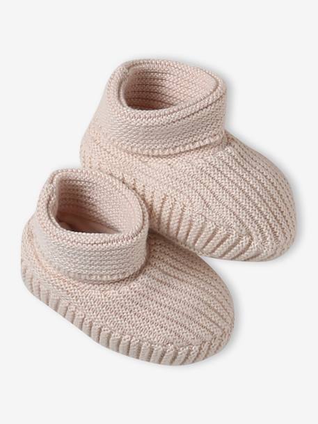 Set of beanie, mittens and slippers in organic cotton and its customisable pouch ecru+marl beige+rose - vertbaudet enfant 
