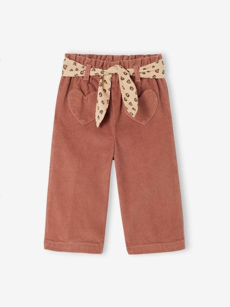 Corduroy Trousers with 'Leopard' Tie Belt for Babies terracotta - vertbaudet enfant 