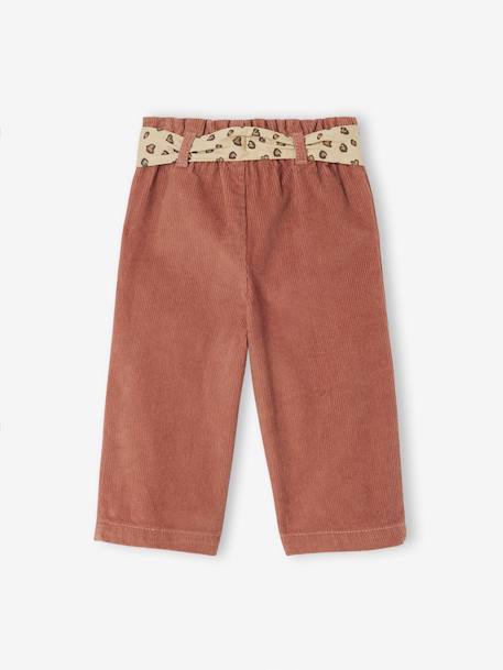 Corduroy Trousers with 'Leopard' Tie Belt for Babies terracotta - vertbaudet enfant 