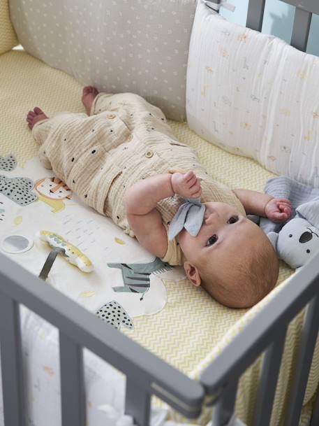 Set of 2 Covers for the Bottom of the Playpen, Jungle Colours Theme Light Blue+White/Print - vertbaudet enfant 