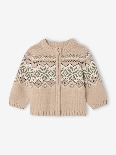 Jacquard knit zipped cardigan for babies marl beige - vertbaudet enfant 