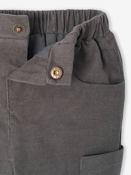 Lined Corduroy Combat Trousers for Babies anthracite+khaki - vertbaudet enfant 