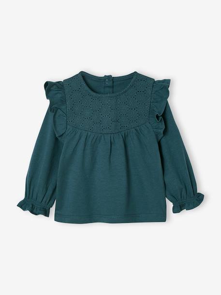 Embroidered long-sleeved T-shirt for babies peacock blue - vertbaudet enfant 
