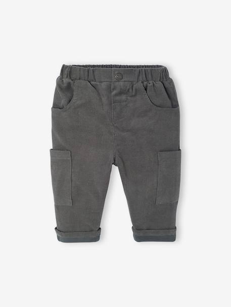 Lined Corduroy Combat Trousers for Babies anthracite+khaki - vertbaudet enfant 