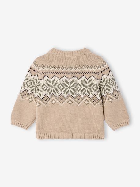 Jacquard knit zipped cardigan for babies marl beige - vertbaudet enfant 