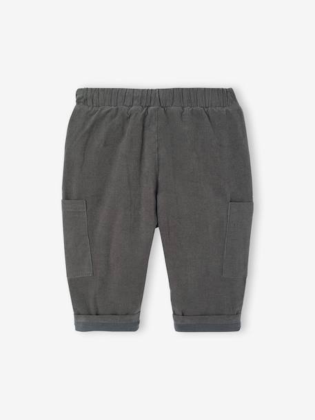 Lined Corduroy Combat Trousers for Babies anthracite+khaki - vertbaudet enfant 
