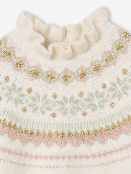 Knitted Jacquard Dress for Girls ecru+navy blue - vertbaudet enfant 
