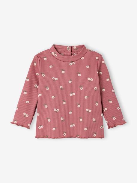 Printed long-sleeved baby t-shirt marl beige+old rose - vertbaudet enfant 