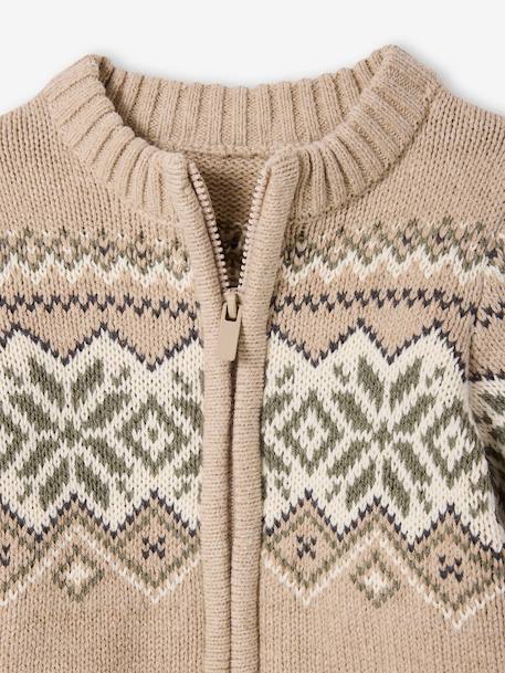 Jacquard knit zipped cardigan for babies marl beige - vertbaudet enfant 