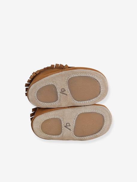 Elasticated, Lined Slippers in Soft Leather for Babies set brown - vertbaudet enfant 