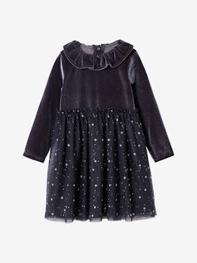 -Robe fille noël velours tulle étoilé