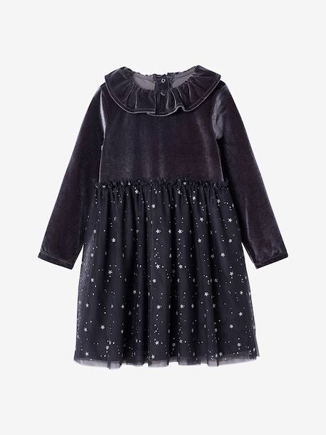 Robe fille noël velours tulle étoilé anthracite - vertbaudet enfant 