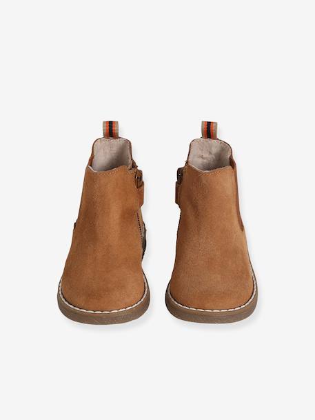 Zipped Leather Boots for Girls camel - vertbaudet enfant 