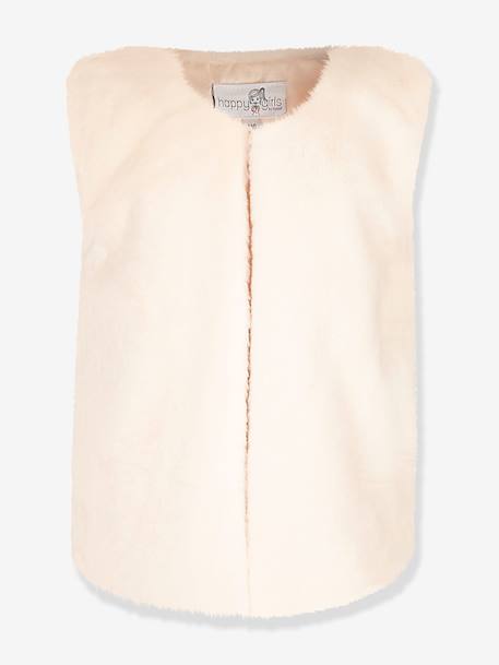 Gilet en fourrure tissée Happy Girls Filles écru+noir - vertbaudet enfant 