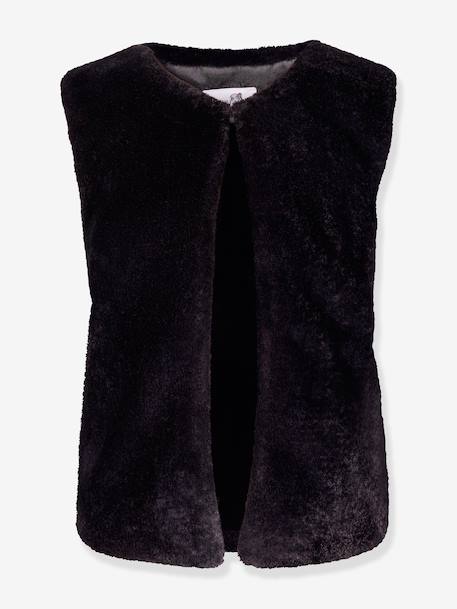 Gilet en fourrure tissée Happy Girls Filles écru+noir - vertbaudet enfant 