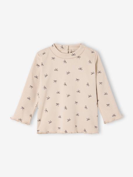 Printed long-sleeved baby t-shirt marl beige+old rose - vertbaudet enfant 