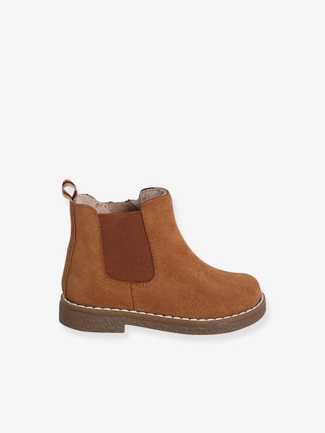 Zipped Leather Boots for Girls camel - vertbaudet enfant 