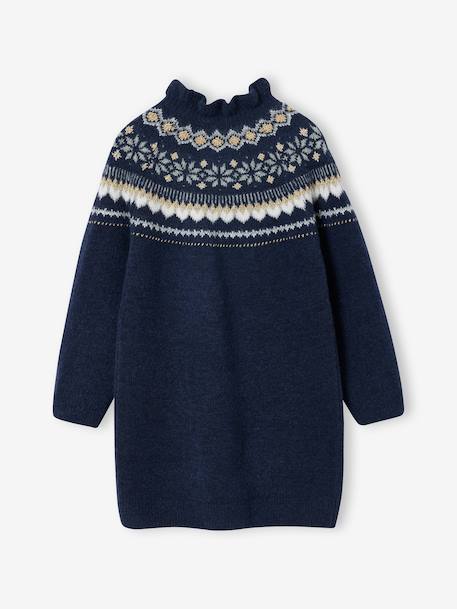 Robe jacquard en tricot fille écru+marine - vertbaudet enfant 