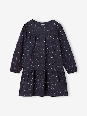 -Dress with Shiny Star Print for Girls