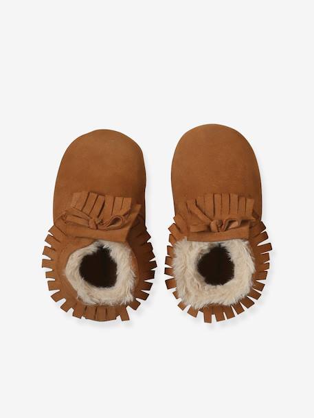 Elasticated, Lined Slippers in Soft Leather for Babies set brown - vertbaudet enfant 