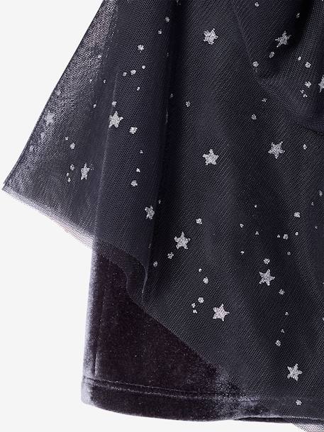 Girl's Christmas Velvet Dress with Starry Tulle Anthracite