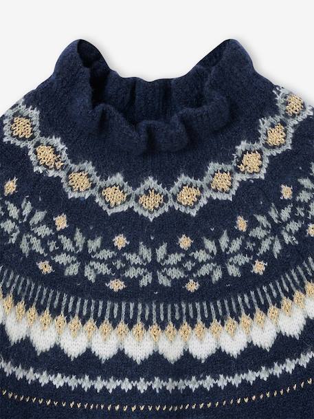 Knitted Jacquard Dress for Girls ecru+navy blue - vertbaudet enfant 