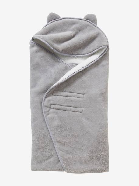 Throw with Hood for Babies, in Microfibre, Polar Fleece Lining Grey - vertbaudet enfant 